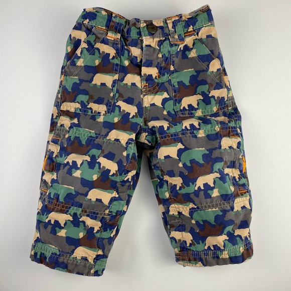 Vintage Baby Gap Bear Print Camo Style Cargo Pants Fully Lined Size 12-18 Months - Picture 2 of 13